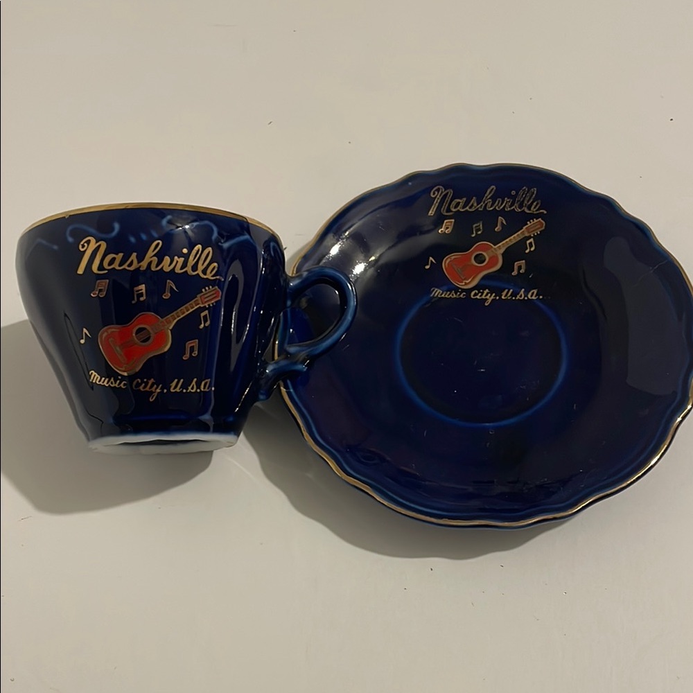 Nashville Music City Blue Cup and Saucer Set